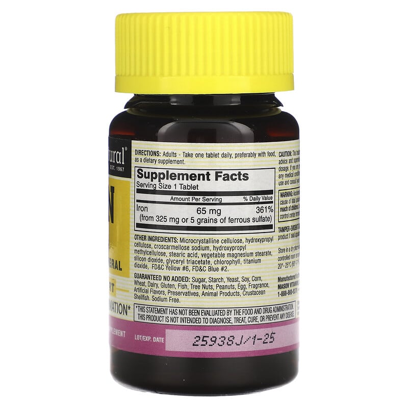 Mason Natural, Iron, 65 mg, 100 Tablets