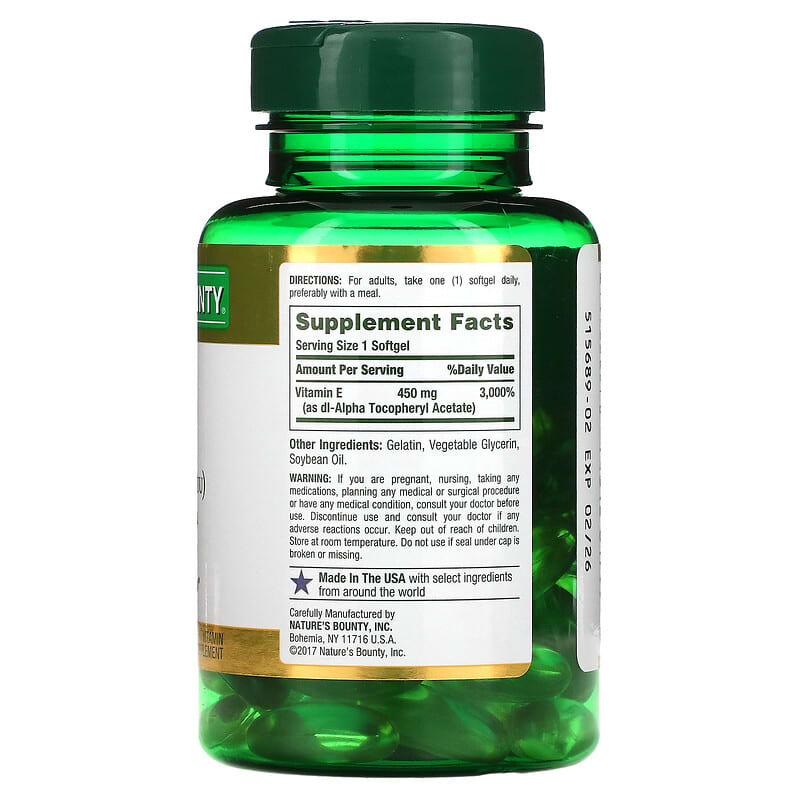 Nature's Bounty, Vitamin E, Pure Dl-Alpha, 450 mg (1,000 IU), 60 Rapid Release Softgels