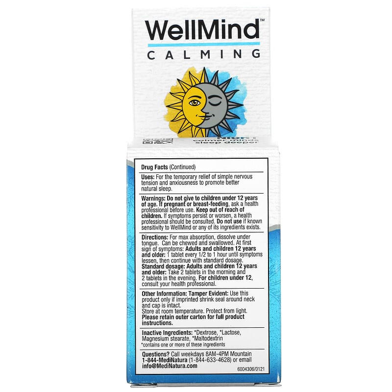 MediNatura, WellMind Calming Day/Night, 100 Tablets