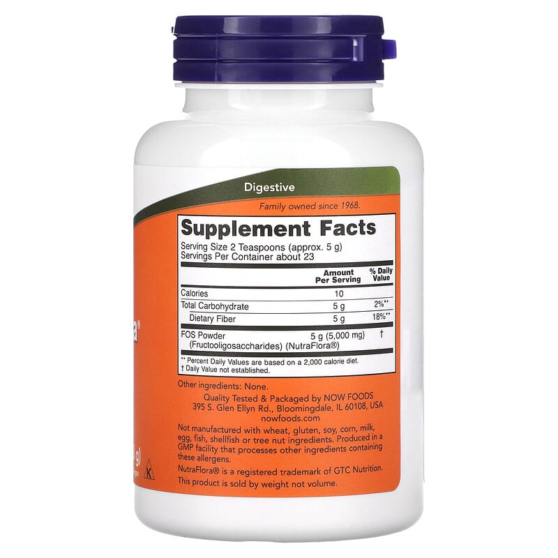 NOW Foods, NutraFlora FOS, Pure Powder, 4 oz (113 g)