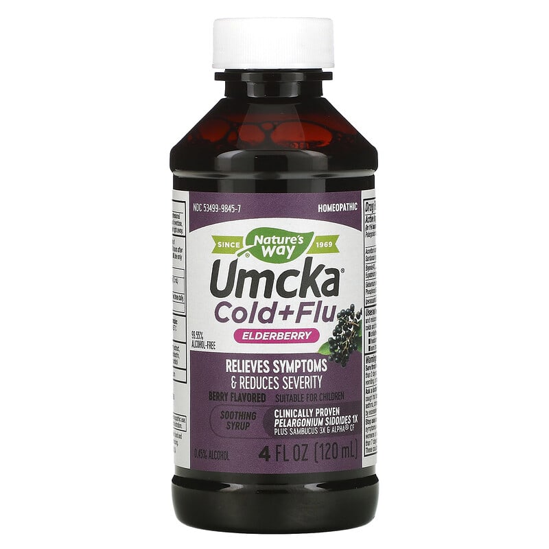 Nature's Way, Umcka, Cold+Flu, Elderberry Soothing Syrup, Berry, 4 fl oz (120 ml)