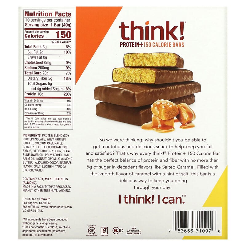 Think !, Protein+ 150 Calorie Bars, Salted Caramel, 10 Bars, 1.41 oz (40 g) Each