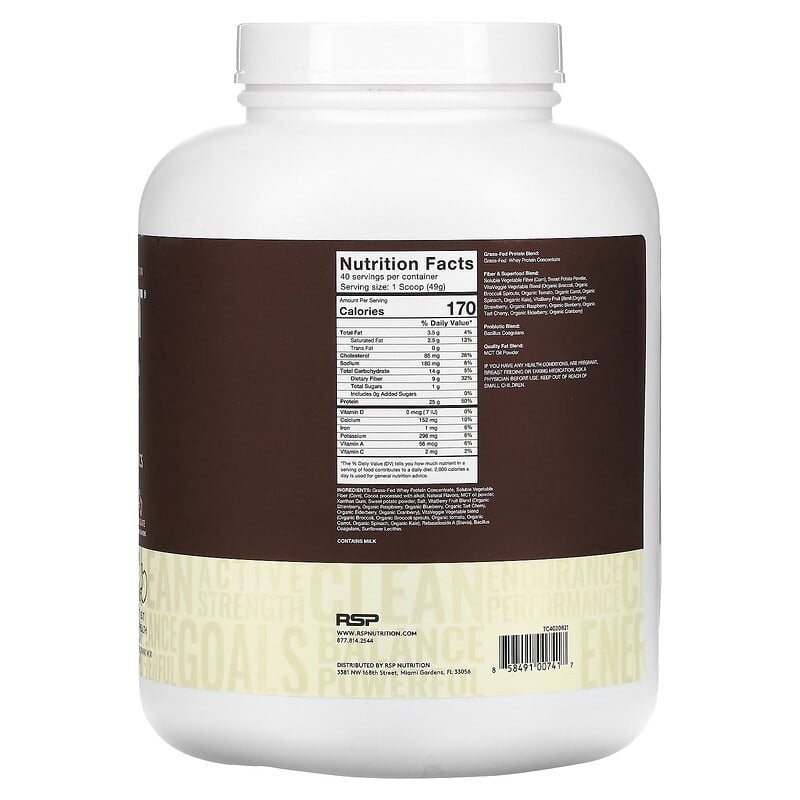 RSP Nutrition, TrueFit, Grass-Fed Whey Protein Shake with Fruits & Vegetables, Chocolate, 4.32 lbs (1.960 kg)