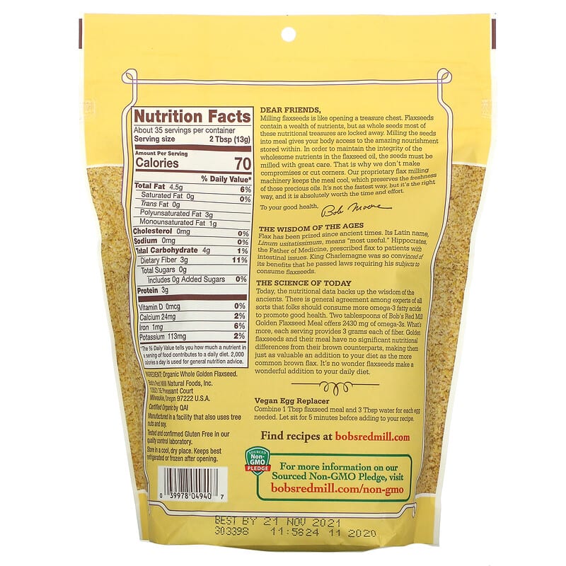 Bob's Red Mill, Organic Golden Flaxseed Meal, 16 oz (453 g)