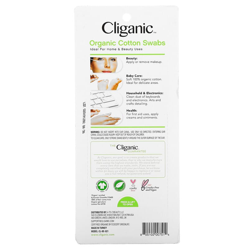 Cliganic, Organic Cotton Swabs,  500 Paper Sticks