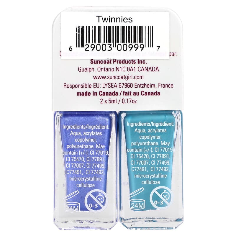 SuncoatGirl, Twinnies Nail Polish Duo Set, Creamy Turquoise & Shimmery Sky Blue, 2 Piece Set