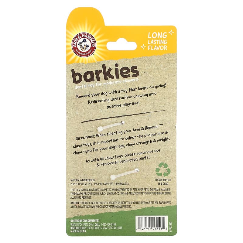 Arm & Hammer, Barkies for Moderate Chewers, Dental Toy for Dogs, Classic Bone, Peanut Butter, 1 Toy