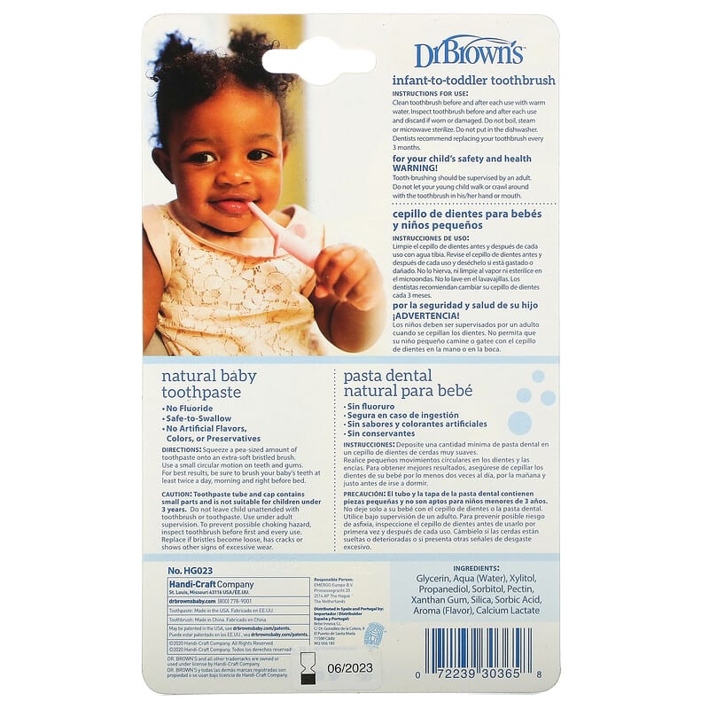 Dr. Brown's, Infant to Toddler Toothbrush Set, 0-3 Years, Pear & Apple, Pink, 1.4 oz (40 g)