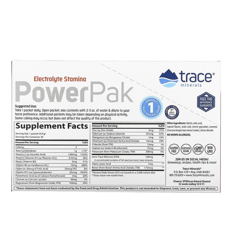 Trace Minerals ®, Electrolyte Stamina PowerPak, Sugar Free, Citrus, 30 Packets, 0.17 oz (4.9 g) Each