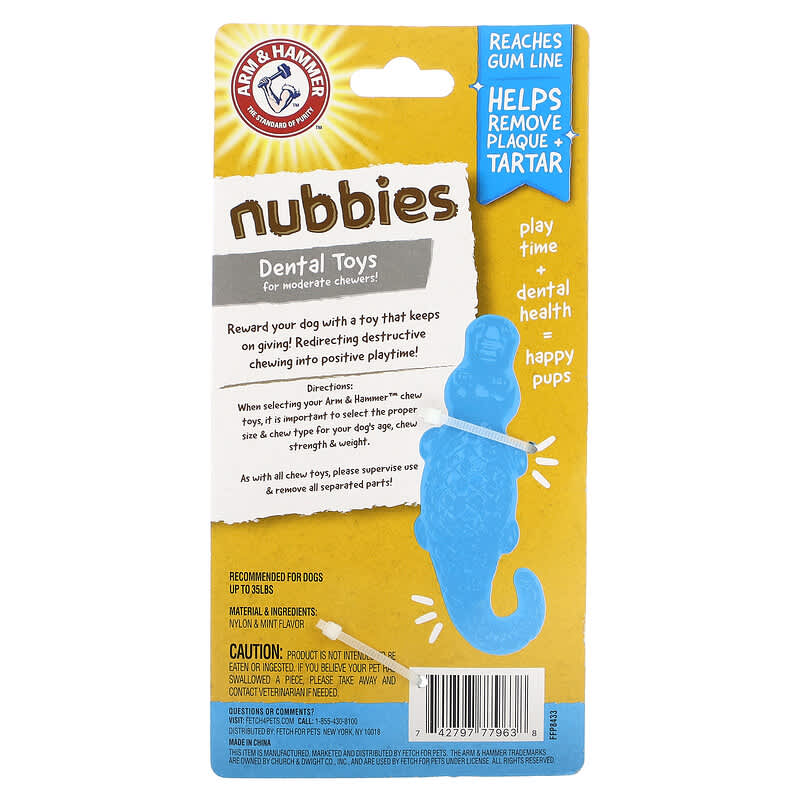 Arm & Hammer, Nubbies, Dental Toys for Moderate Chewers, Gator, Mint, 1 Toy