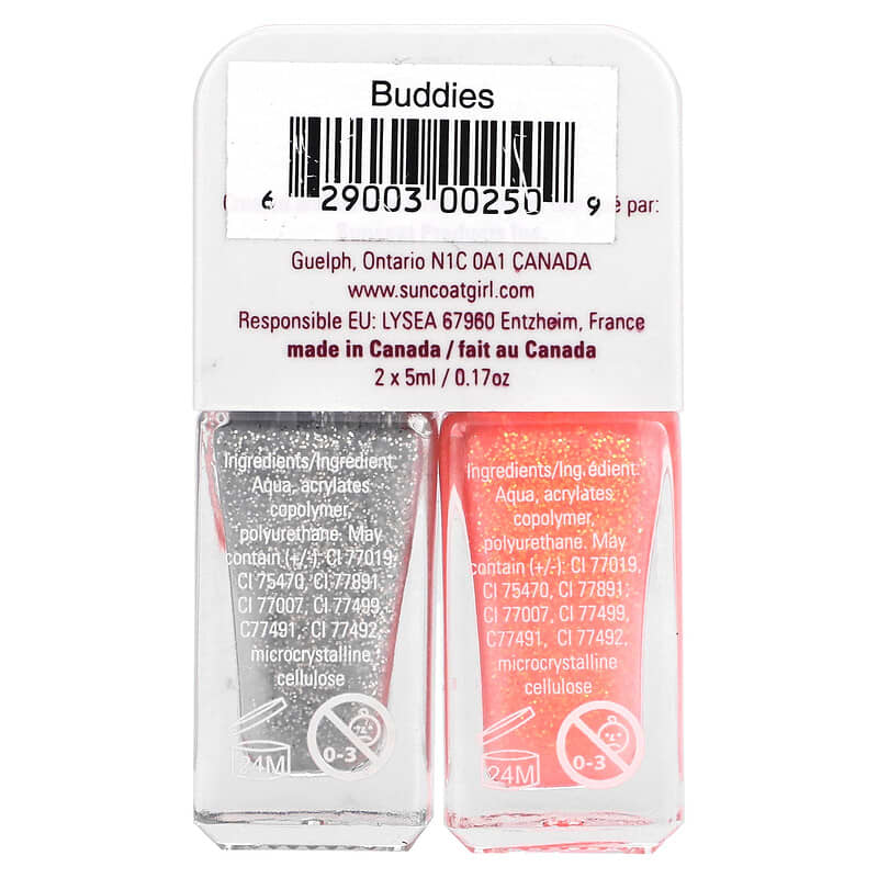 SuncoatGirl, Buddies Nail Polish Duo Set, Silver and Coral Glitter, 2 Piece Set