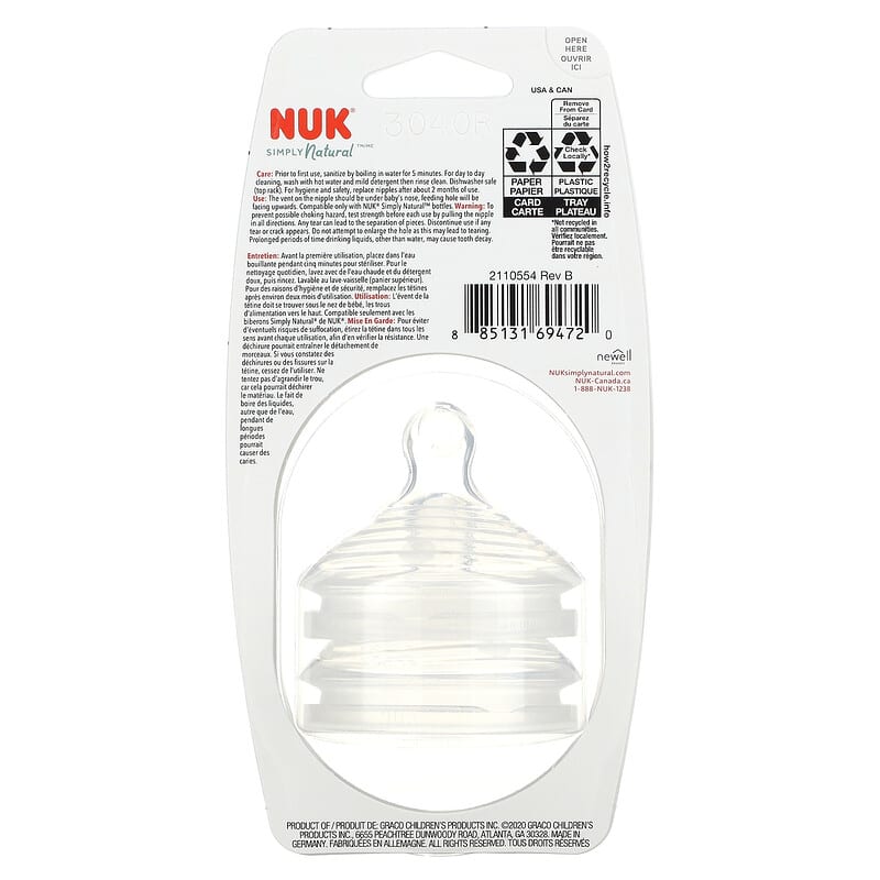 NUK, Simply Natural, Nipples, 6+ Months, Fast Flow, 2 Nipples