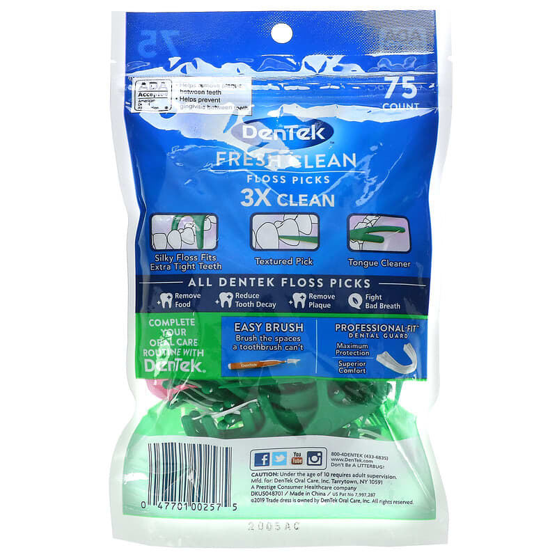 DenTek, Fresh Clean, Floss Picks, Mouthwash Blast, 75 Floss Picks