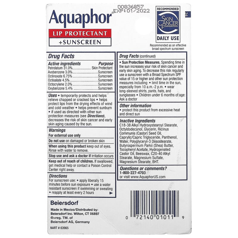 Aquaphor, Lip Protectant + Sunscreen, Broad Spectrum SPF 30,  0.35 fl oz (10 ml)