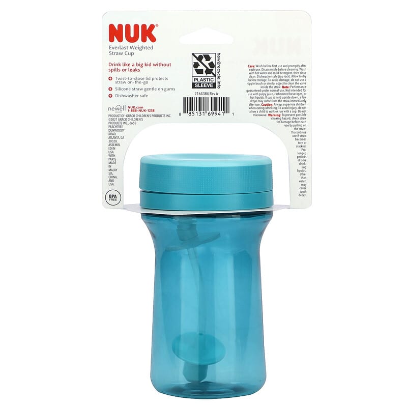 NUK, Everlast Weighted Straw Cup, 12+ Months, Teal, 10 oz (300 ml)