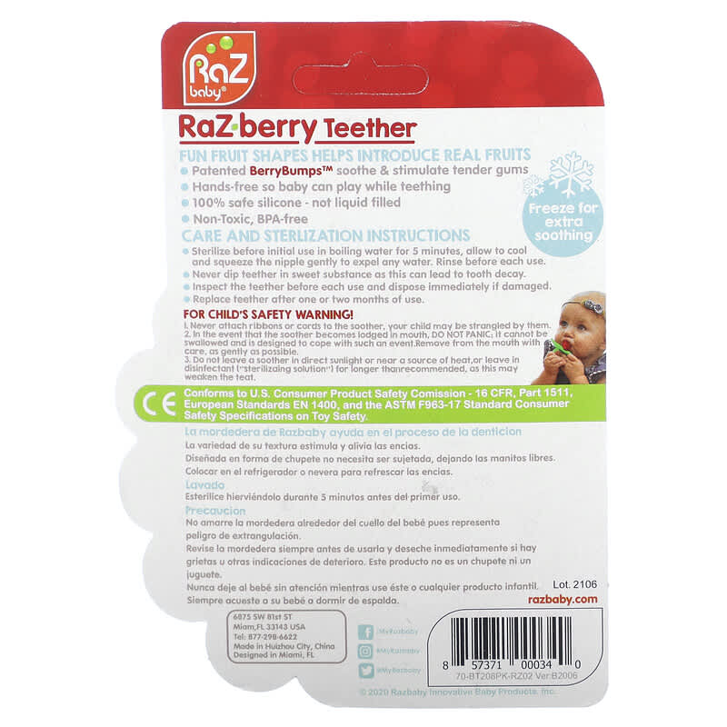 RaZbaby, Teether, Berry Bumps, 3 Months+, 1 Count