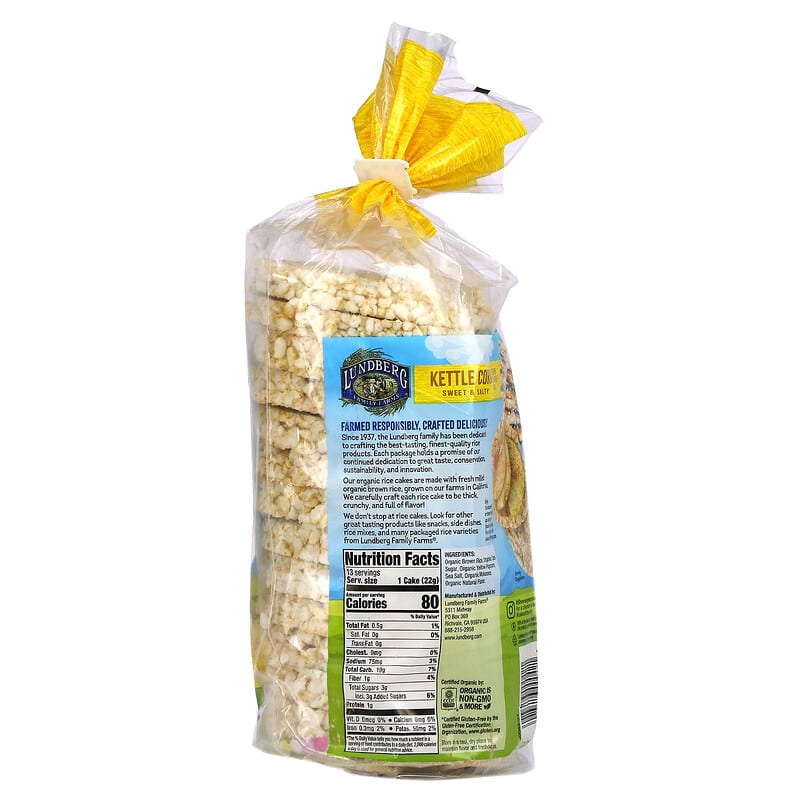 Lundberg, Organic Whole Grain Rice Cakes, Kettle Corn, Sweet & Salty, 10 oz (284 g)