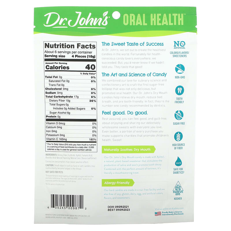 Dr. John's Healthy Sweets, Oral Health, Dry Mouth Drops, + Xylitol, Orange, Sugar Free, 24 Individually Wrapped Candies. 3.85 oz (109 g)