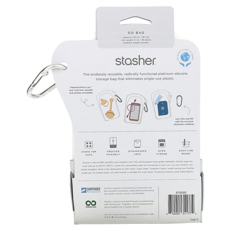 Stasher, Go Bag, White, 18 fl oz (532 ml)