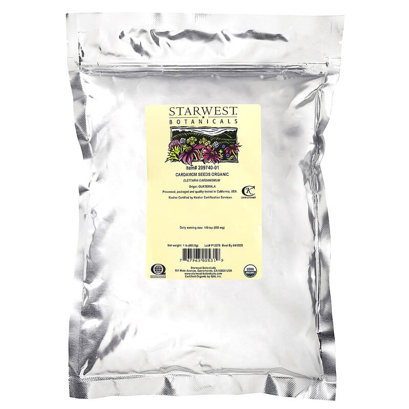 Starwest Botanicals, Organic Cardamom Seeds, 1 lb (453.6 g)