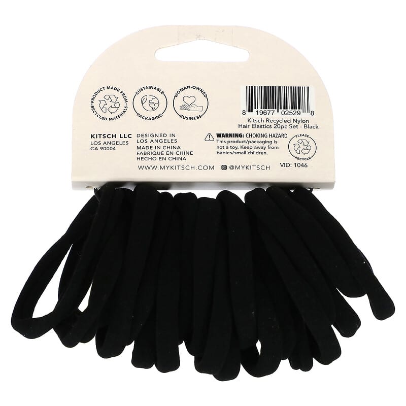 Kitsch, Hair Elastics Set, Black, 20 Piece Set