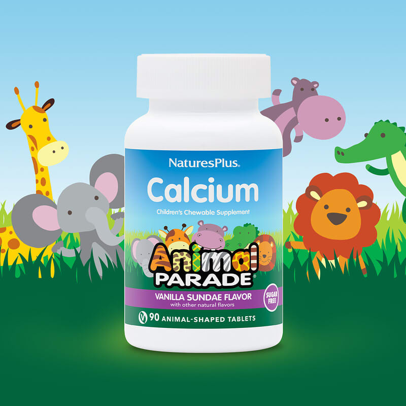 NaturesPlus, Animal Parade, Calcium Children’s Chewable Supplement, Vanilla Sundae, Sugar Free, 90 Animal-Shaped Tablets