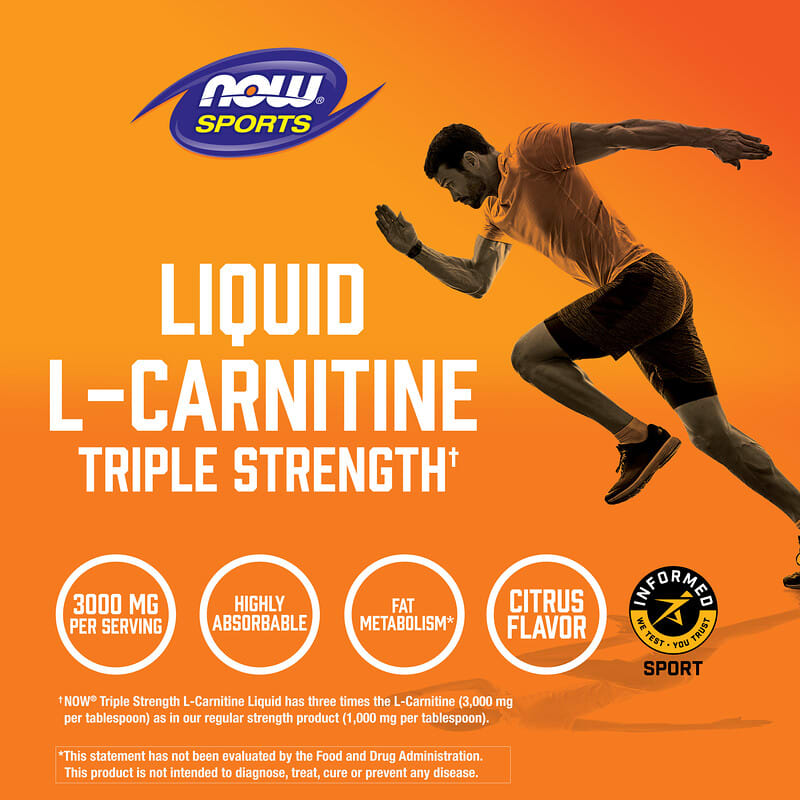 NOW Foods, Sports, Triple Strength L-Carnitine Liquid, Citrus, 3,000 mg, 16 fl oz (473 ml)