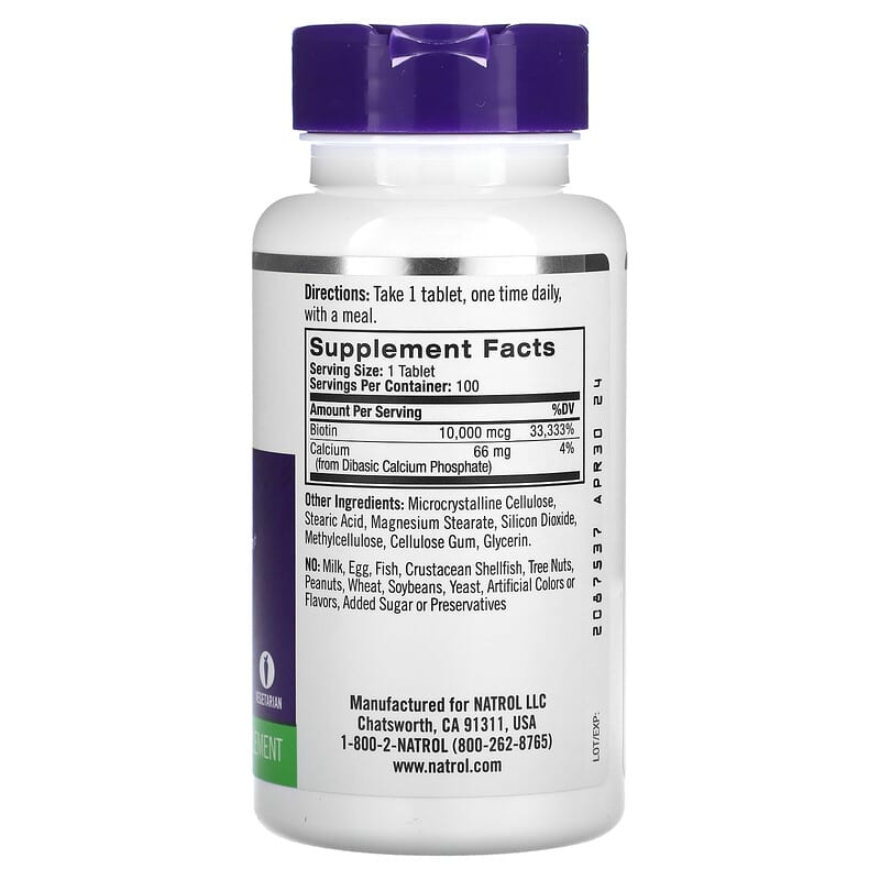 Natrol, Biotin, Maximum Strength, 10,000 mcg, 100 Tablets