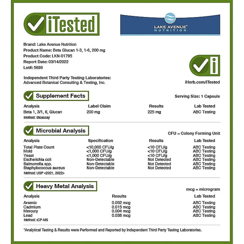 Lake Avenue Nutrition, Beta Glucan 1-3, 1-6, 200 mg, 60 Veggie Capsules