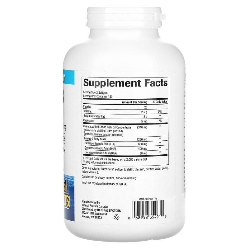 Natural Factors, Rx Omega-3, 630 mg, 240 Softgels