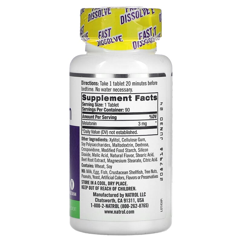 Natrol, Melatonin, Fast Dissolve, Strawberry, 3 mg, 90 Tablets