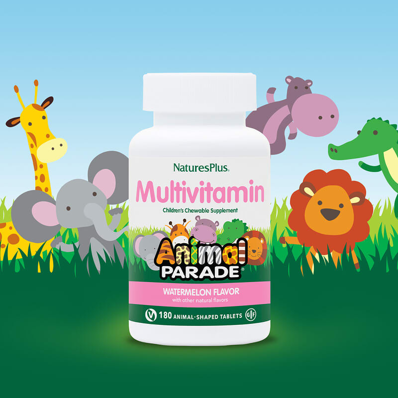 NaturesPlus, Animal Parade, Children's Chewable Supplement, Watermelon, 180 Animal-Shaped Tablets