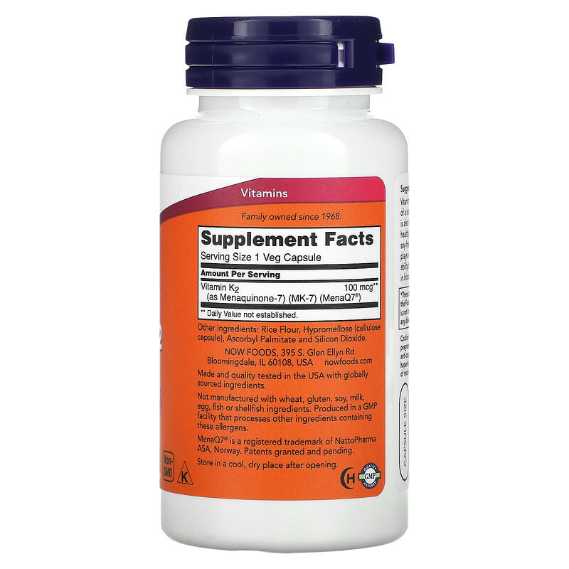 NOW Foods, MK-7 Vitamin K-2 , 100 mcg, 120 Veg Capsules