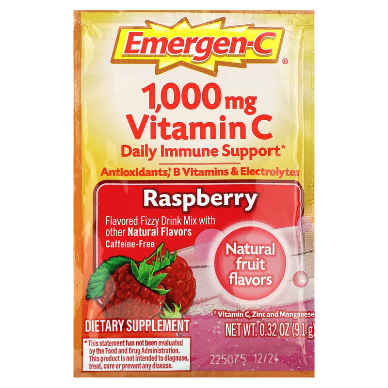 Emergen-C, Vitamin C, Flavored Fizzy Drink Mix, Raspberry, 1,000 mg, 30 Packets, 0.32 oz (9.1 g) Each