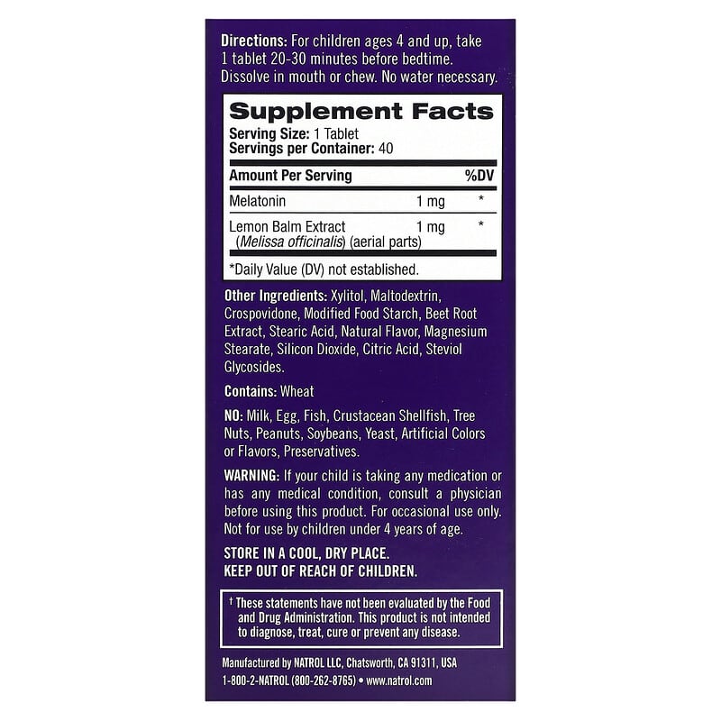 Natrol, Kids, Melatonin, Ages 4 & Up, Strawberry, 40 Tablets