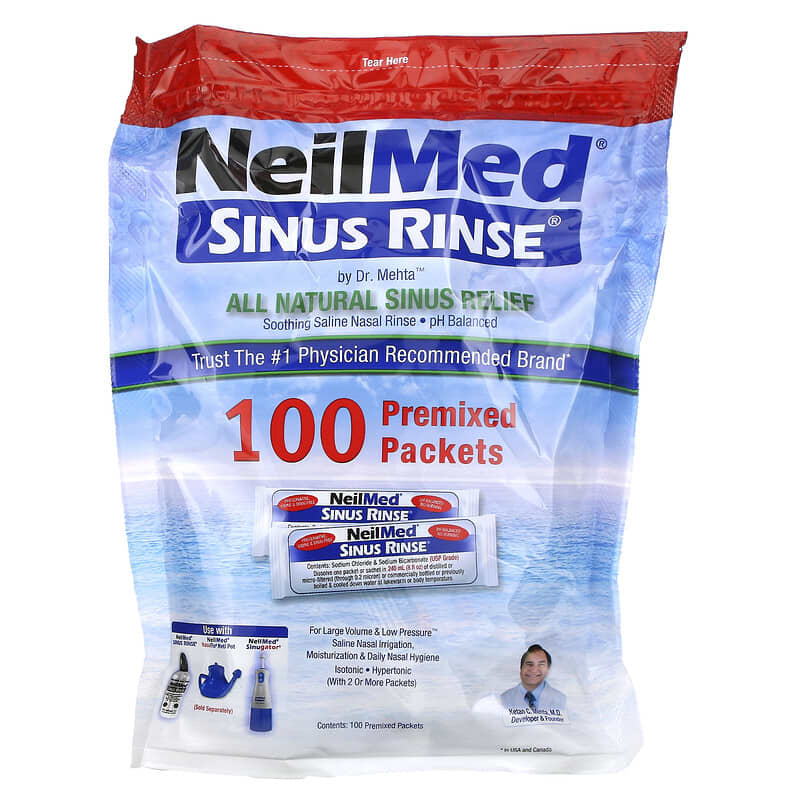 NeilMed, Sinus Rinse, All Natural Sinus Relief, 100 Premixed Packets