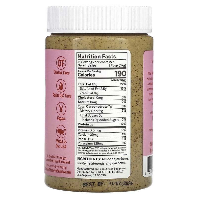 Spread The Love, Power Butter, Almond Cashew, 16 oz (454 g)