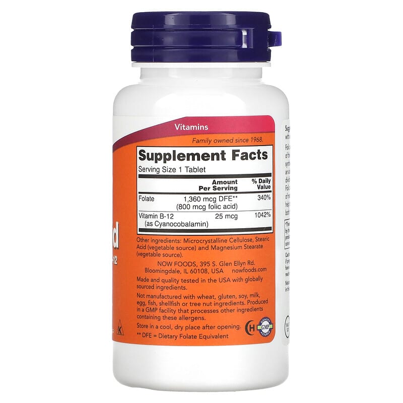 NOW Foods, Folic Acid, 800 mcg, 250 Tablets