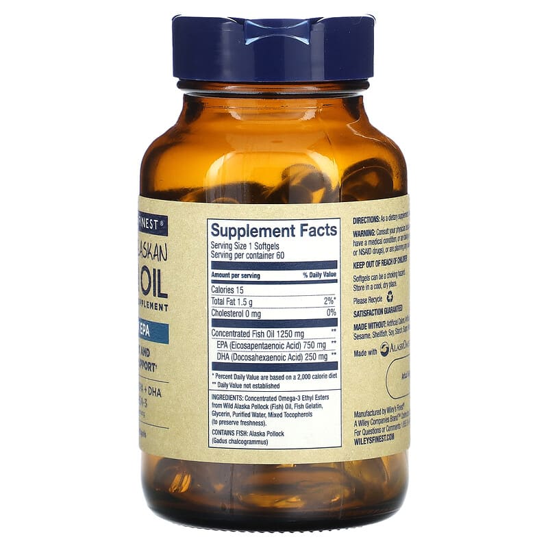 Wiley's Finest, Wild Alaskan Fish Oil, Peak EPA, 60 Softgels