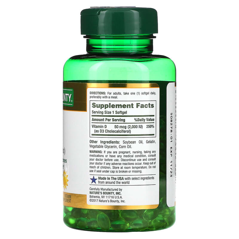 Nature's Bounty, D3, 50 mcg (2,000 IU), 350 Rapid Release Softgels