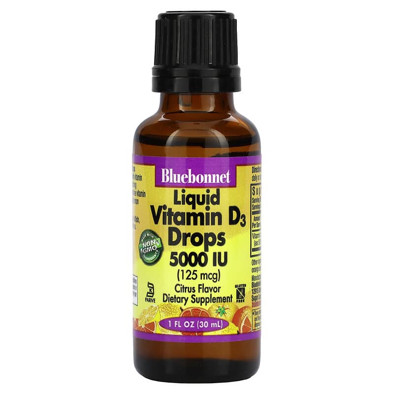 Bluebonnet Nutrition, Liquid Vitamin D3 Drops, Citrus, 5,000 IU, 1 fl oz (30 ml)