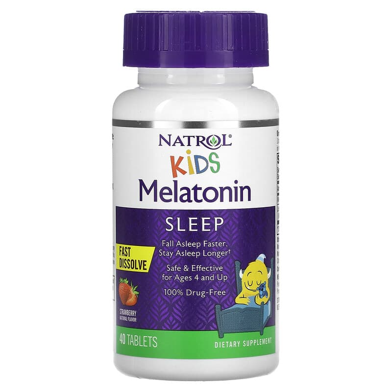 Natrol, Kids, Melatonin, Ages 4 & Up, Strawberry, 40 Tablets