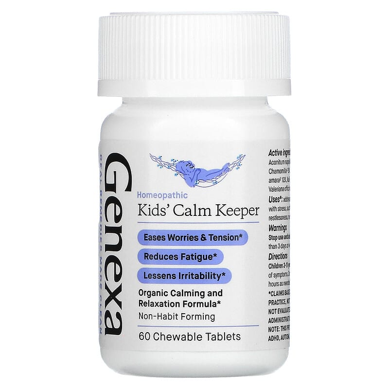 Genexa LLC, Kids&#xB4; Calm Keeper, Calming & Relaxation, Ages 3+, Vanilla & Lavender, 60 Chewable Tablets