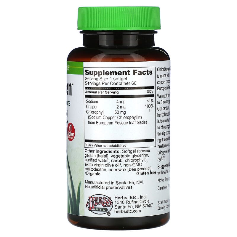 Herbs Etc., ChlorOxygen, Chlorophyll Concentrate, 60 Softgels