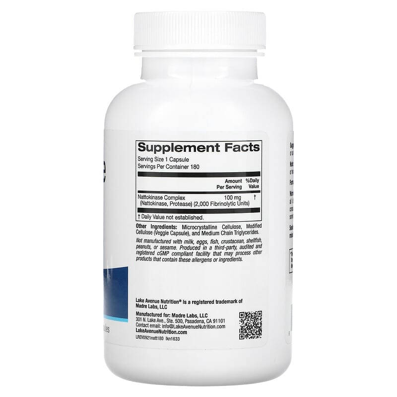 Lake Avenue Nutrition, Nattokinase, 2,000 FU, 180 Veggie Capsules