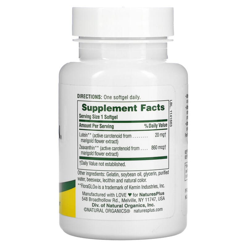 NaturesPlus, Ultra Lutein with Zeaxanthin, 20 mg, 60 Softgels