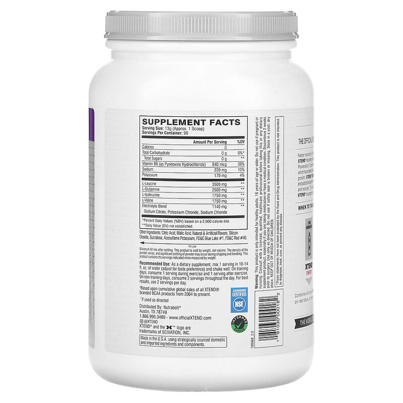 Xtend, The Original 7G BCAA, Glacial Grape, 2.58 lbs (1.17 kg)