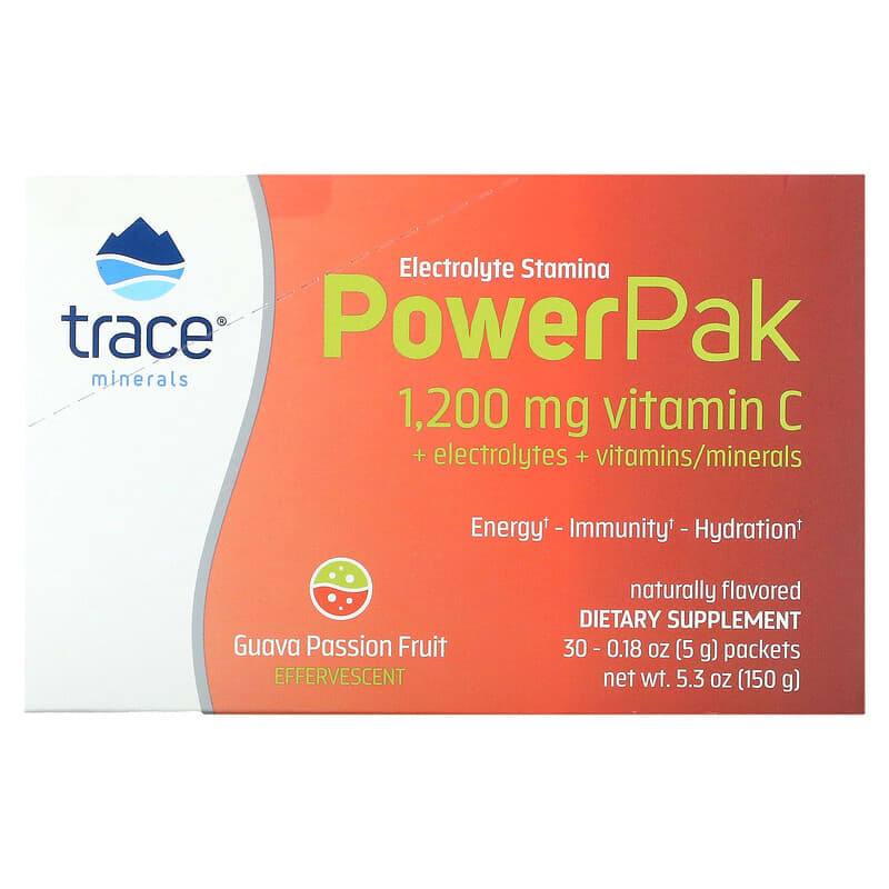 Trace Minerals ®, Electrolyte Stamina PowerPak, Guava Passion Fruit, 30 Packets, 0.18 oz (5 g) Each