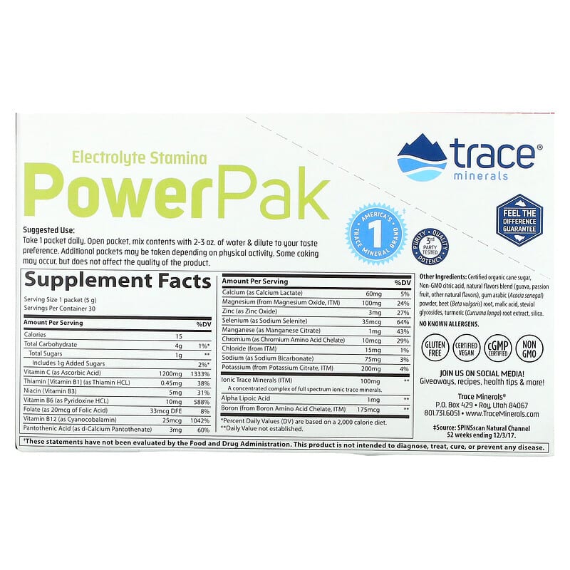 Trace Minerals ®, Electrolyte Stamina PowerPak, Guava Passion Fruit, 30 Packets, 0.18 oz (5 g) Each