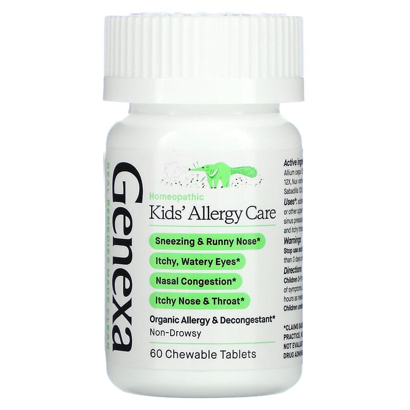 Genexa LLC, Kids&#xB4; Allergy Care, Allergy & Decongestant, Organic Acai Berry, 60 Chewable Tablets